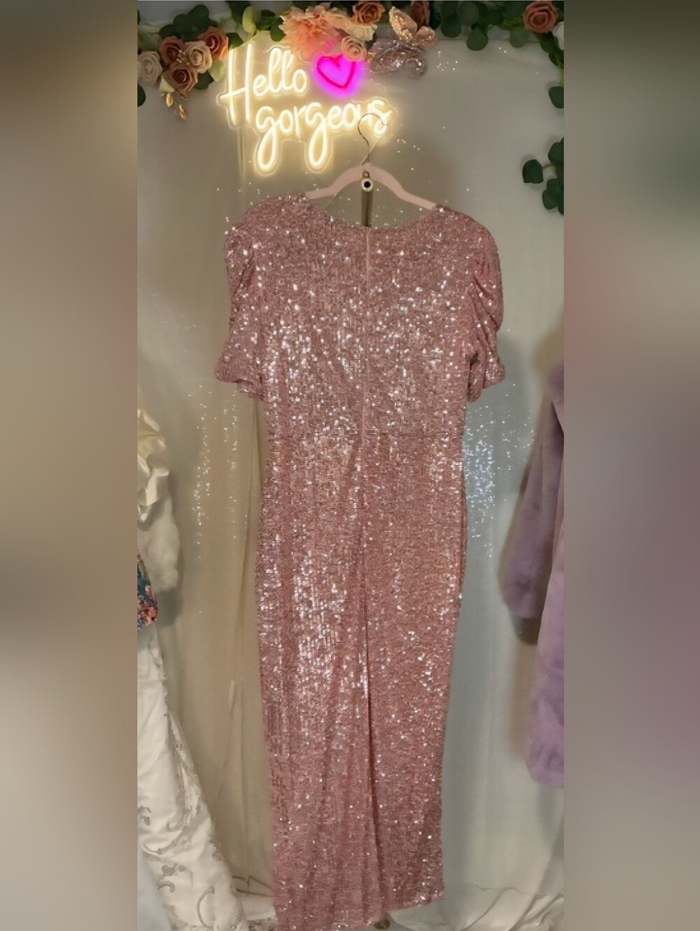 NWT Ivy City Co. Starling Size L Rose Gold Sequin Midi Dress - Picture 6 of 8